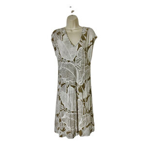 Tommy Bahama Tropical Palm Midi Dress XS Brown White Stretch Resortwear Beach